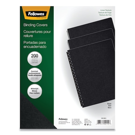 Fellowes Expressions Presentation Covers for Binding Systems, Paper, Round Corner, 11.25 x 8.75, Black, PK200 52115